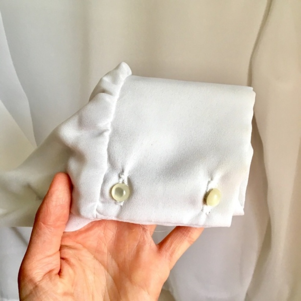 {Vintage} White Puff Sleeve High Neck Sheer Blouse - Picture 7 of 8